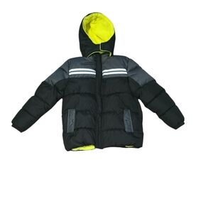 Black and Gray | Hooded Puffer Jacket with Yellow Lining | iExtreme | 14/16